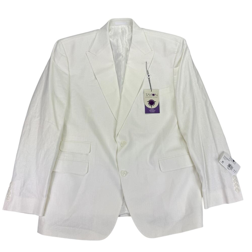 Tayion Mens Acontour Linen Cotton Herringbone Classic Fit Suit Jacket White 46R